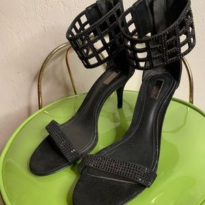 Schutz Black Sparkly Heels with Ankle Cage Cuff Size 7